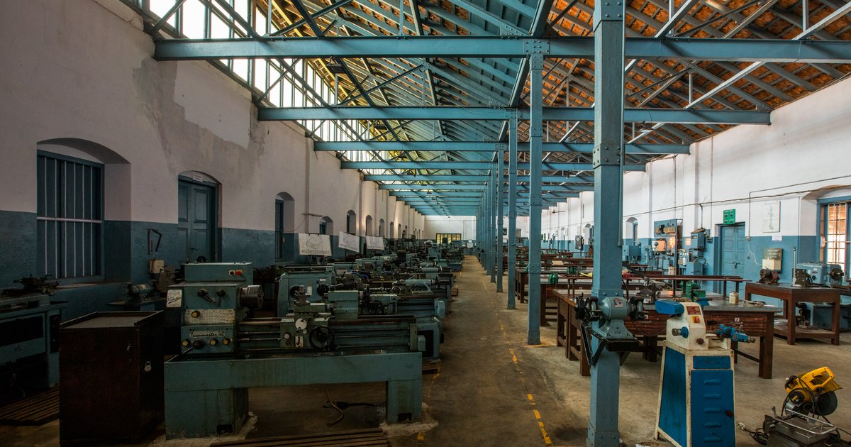 Machine shop training hall at an Industrial Training Institute in India, the kind of workshop where trade apprentices train