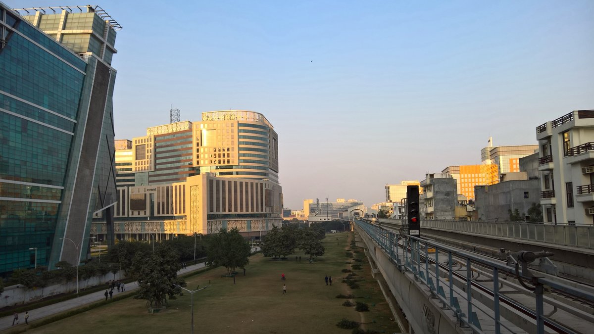 The Rapid Metro running past DLF Cyber City in Gurugram, the commute for many entry-level sales roles in the city